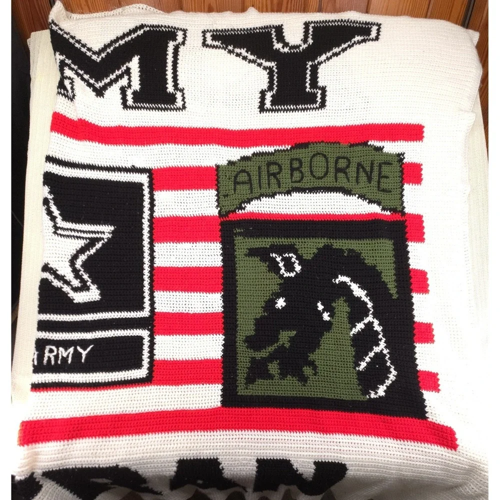 US Army‎ 82nd Airborne Veteran Blanket Quilt Crochet Flag Handmade 63